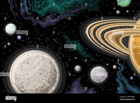Vector Fantasy Space Chart Horizontal Poster With Illustration Of