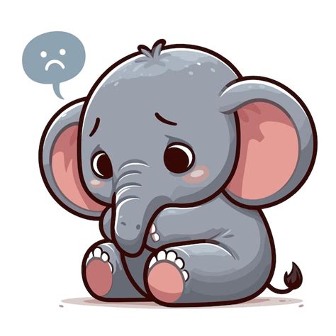 Un Adorable Vector De Dibujos Animados De Elefante Triste Sobre Un