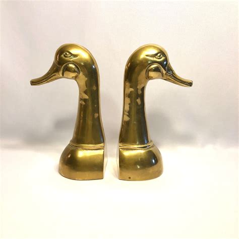 Duck Brass Tall Bookend Pair Mid Century Decor Etsy