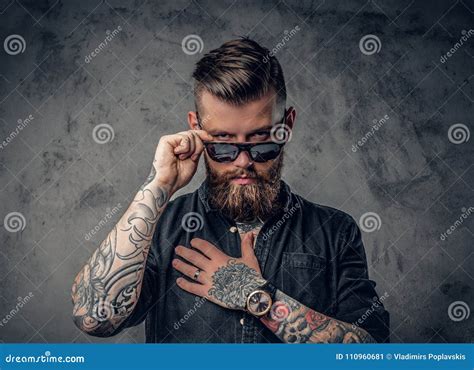 A Man With Tatoos On His Arms Stock Image Image Of Shirt