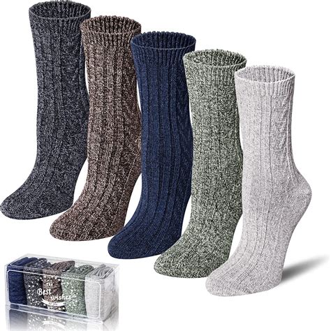 Qwzndzgr Pairs Merino Wool Socks Winter Warm Thick Knit Casual Crew