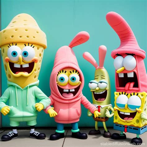 SpongeBob Characters in a Hood Gang Theme | Stable Diffusion Online