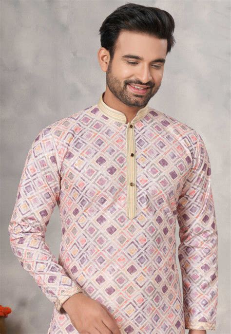 Buy Digital Printed Cotton Kurta Set In Cream Online Mkm Utsav