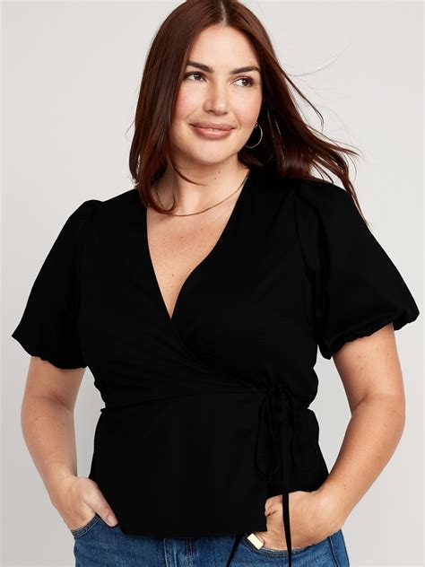 Waist Defined Puff Sleeve Tie Wrap Blouse Old Navy