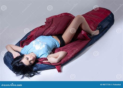 Woman In The Sleeping Bag Royalty Free Stock Photo Image 9877735