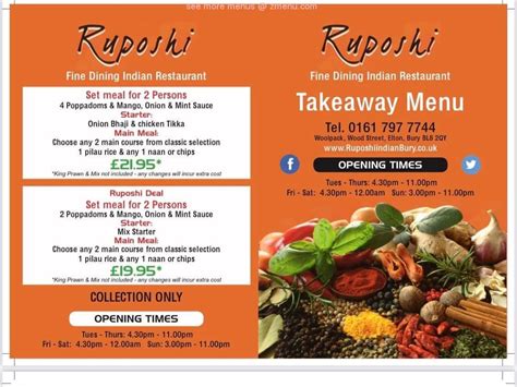 Menu At The Ruposhi Restaurant Bury