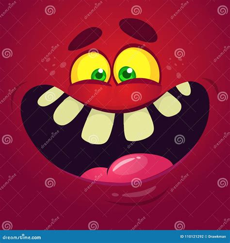 Funny Cool Cartoon Monster Face Vector Halloween Red Monster Character