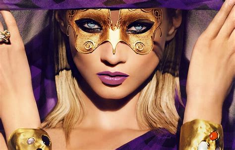 Golden Mask Art Veil Bonito Woman Fantasy Girl Digital Face