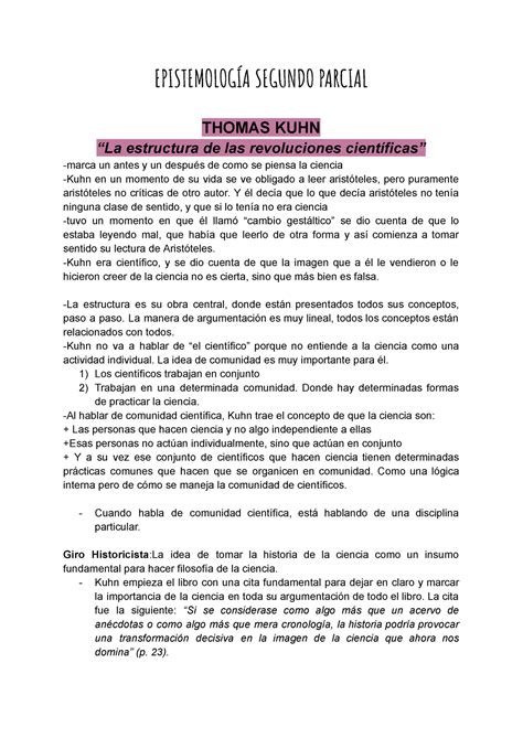 2do parcial epis resuemen EPISTEMOLOGÍA SEGUNDO PARCIAL THOMAS KUHN