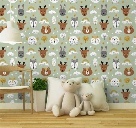 Bedroom Wallpaper animals in nordic style - TenStickers