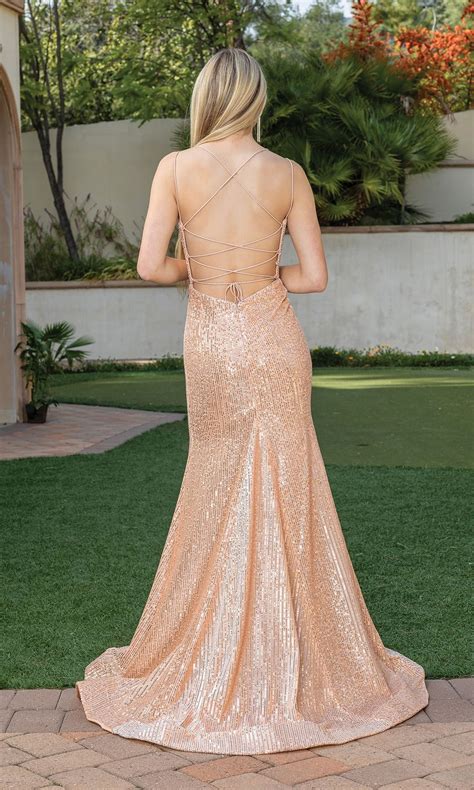 Long Sequin Prom Dress With Lace Up Back Promgirl