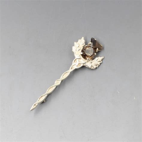 Smokey Quartz And Sterling Silver Kilt Pin