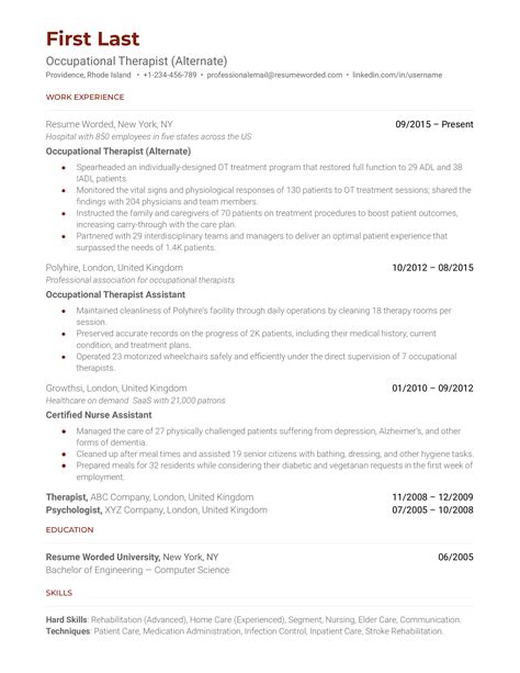 5 Occupational Therapist Resume Examples For 2024 Resume Worded