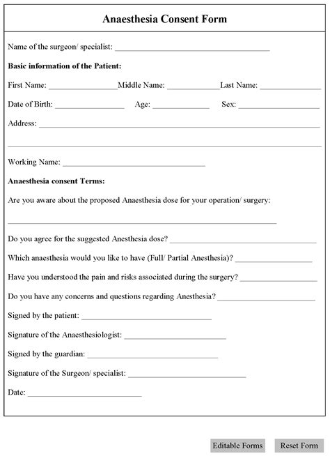 Anaesthesia Consent Form Editable Pdf Forms