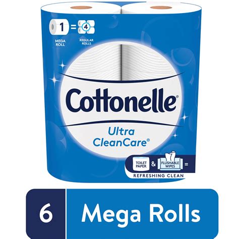 Cottonelle Ultra CleanCare Toilet Paper 6 Mega Rolls 24 Regular