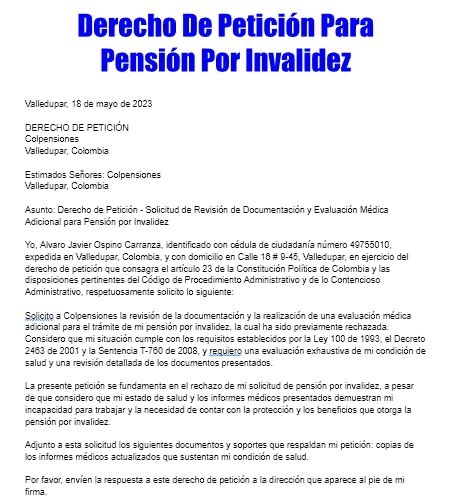 Derecho De Petición Para Pensión Por Invalidez TramitaloYa co