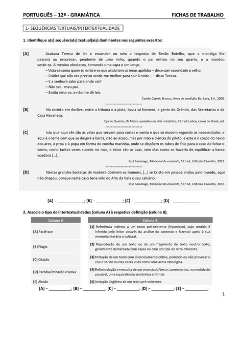 Fichas de gramática Ficha de Gramática assuntos diversos