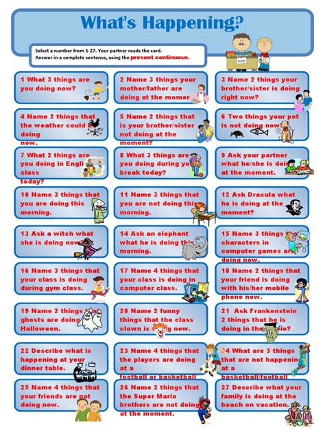 Present Continuous Conversation Cards Pdf Leisure