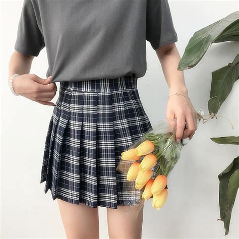 Plus Size Harajuku Short Skirt Korean Plaid Skirt Women Zipper High