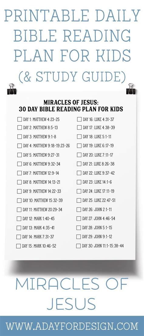 Free Printable Miracles Of Jesus Daily Bible Reading Plan For Kids