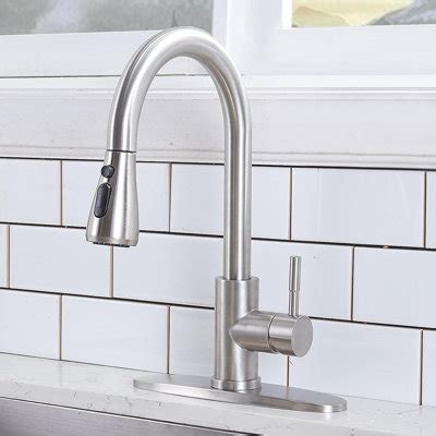 Ufaucet Brushed Nickel Single Handle Kitchen Faucet With Pull Down