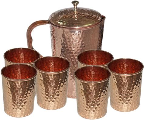 Amazon Parijat Handicraft Hammered Copper Jug Pitcher Glass