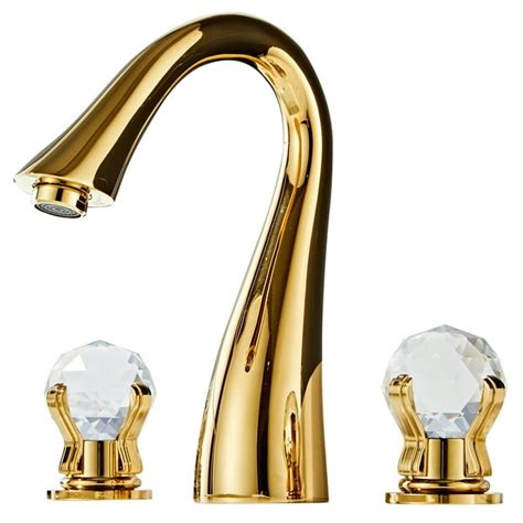 Mogfct Luxury 3 Hole Mount Bathroom Faucet Gold Brass Body Double