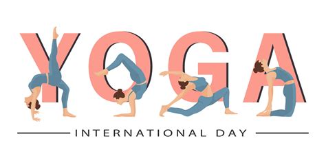 International Yoga Day Yoga Poses Set With Letters And Lotus Flowers