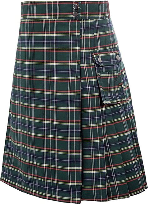 Qifly Vintage Cargo Skirt Mens Wedding Utility Kilts Scotland Tartan