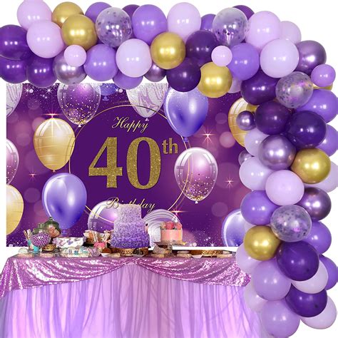 Purple 40th Birthday Decorations For Women Balloon Garland Kit Purple And Gold With 5 X 3 Ft