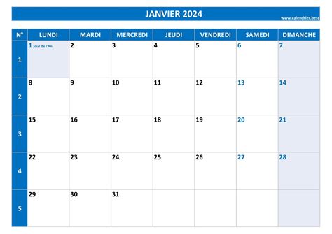 Semaine 4 2024 dates calendrier et planning hebdomadaire à imprimer