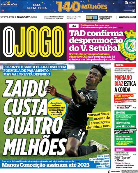 Capa Jornal O Jogo Agosto Capasjornais Pt