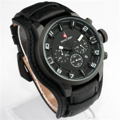 Jual Jam Tangan Pria Swiss Army Sa Super Chrono Aktif Leather Black