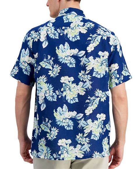 Club Room Mens Noche Floral Print Short Sleeve Linen Shirt Created