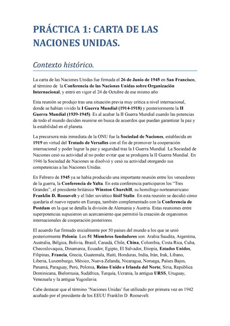 Carta de las Naciones Unidas PRÁCTICA 1 CARTA DE LAS NACIONES UNIDAS