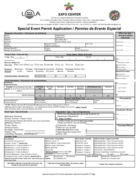 Fillable Online Special Event Permit Application Permiso De Evento