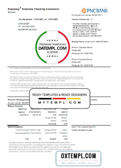 Usa Pnc Bank Statement Template In Xls And Pdf File Format Datempl