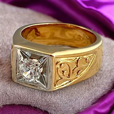 Vintage Mens Ring Size 10 18k Gold Plate Cz Mid Century Modern Mcm