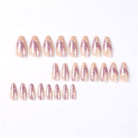 Rikview French Tip Medium Acrylic Almond Nail Set 24 Pc Nude And Purple