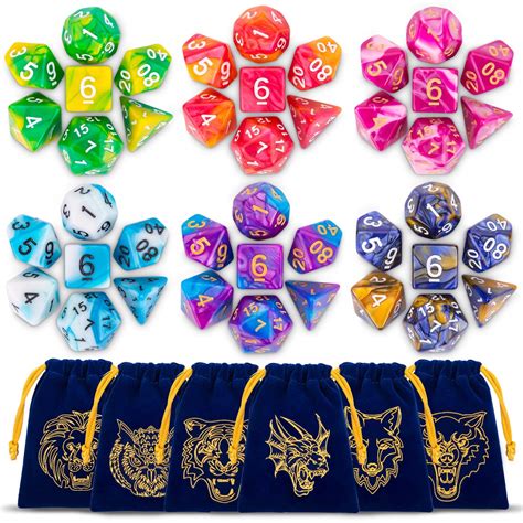 QMAY DND Dice Dungeons And Dragons Dados De 42 Piezas Con 6 Bolsas De