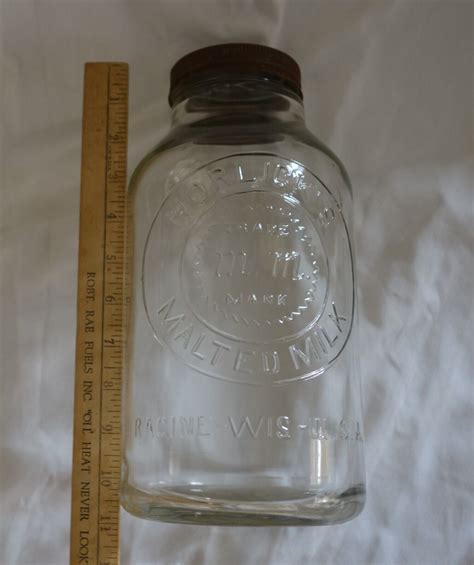 Vintage Horlick S Trade Mark Malted Milk Glass Jar Racine Wis U S A