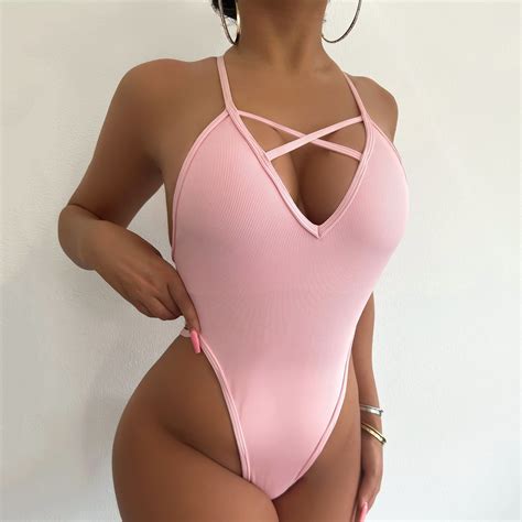 Sj Bl2170 New Thong One Piece Swimsuit Solid Color Bikini European And American Swimwear