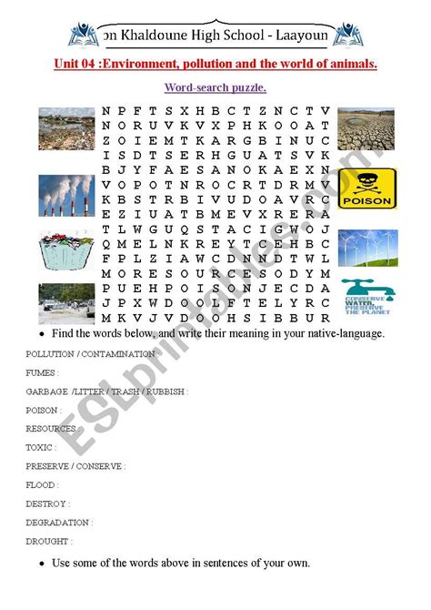 Environment Word Search Puzzle ESL Worksheet By Wise K