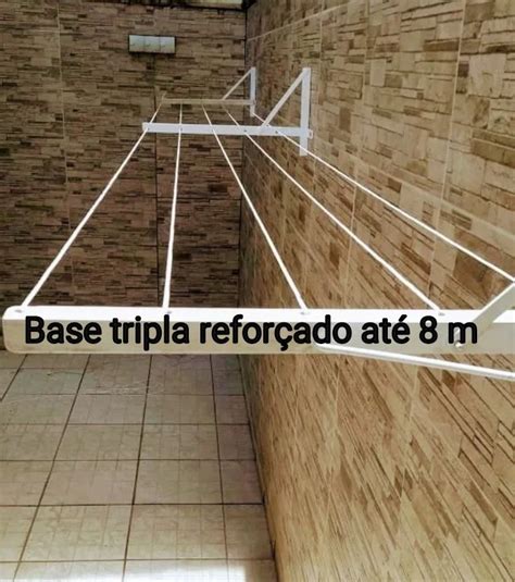 Varal De Parede Muro Base Tripla Até 8 Metros 5 Fios Parcelamento sem