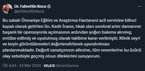 Kadir inanırın sağlık durumu nasıl Bakan Fahrettin Koca açıkladı