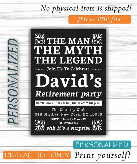 Printable Invitate Retirement Party Invitation The Man The Myth The Legend Retirement Party