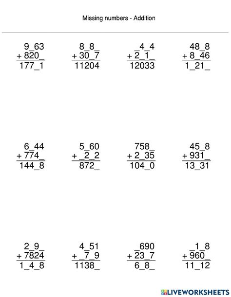 Four Digit Addition Missing Digits Worksheet Live Worksheets Worksheets Library