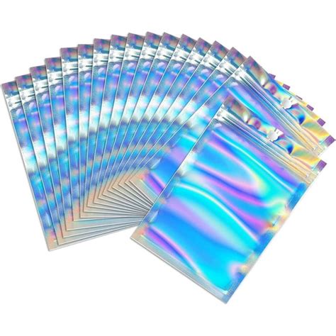 100 Pcs Mylar Bags Resealable Stand Up Pouch Foil Holographic Bags