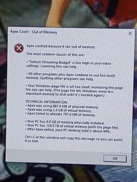 Apex Crash Out Of Memory Apex Crashed Because It Ran Out Of Memory