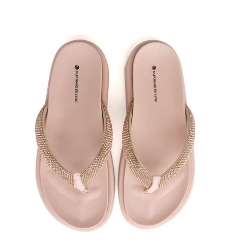 Rasteira Papete Nude Baby Tira Strass Brilho 6110 14 2 Rosa